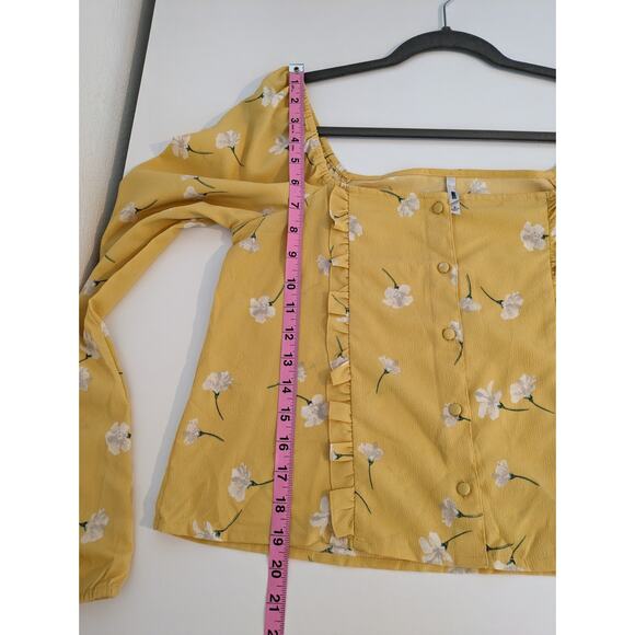 Amuse Society Top Rosalina Floral Ruffle Crop Cottagecore Boho Yellow Size M - Picture 14 of 14